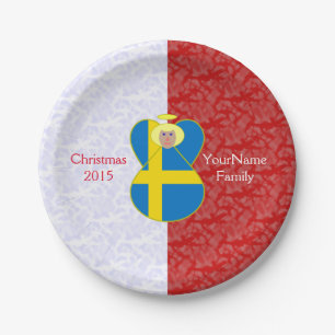 Swedish Angel Flag on Red and White Personalized  Paper Plates