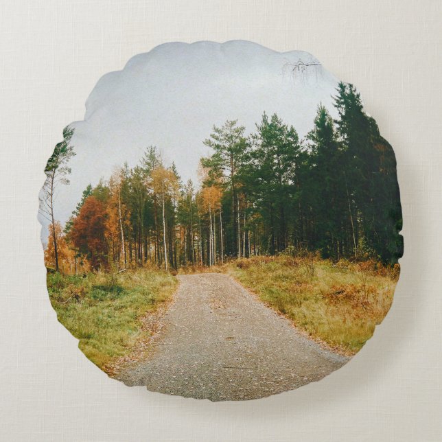 Swedish Autumnal Forest Round Pillow (Front)