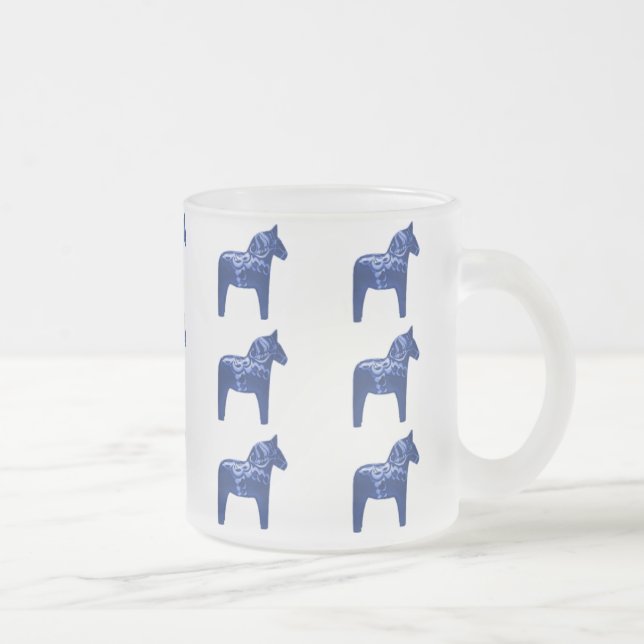 Swedish Blue Dala Horse Pattern Frosted Glass Coffee Mug (Right)