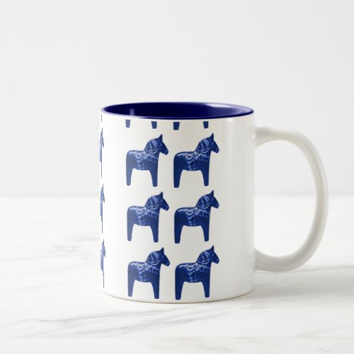 Swedish Blue Dala Horse Pattern Scandinavian Two_Tone Coffee Mug
