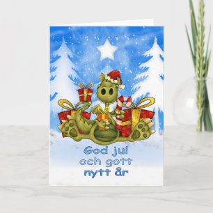Swedish Christmas Card - Cute Dragon - God Jul