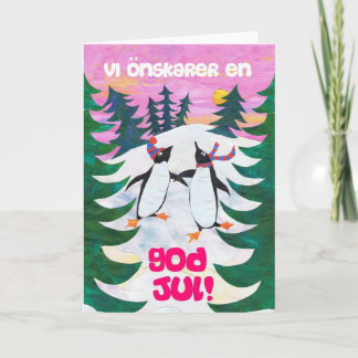 Swedish Christmas Card - Skating Penguins