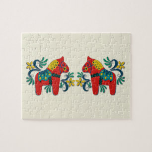 Swedish Christmas Dala Horse Scandinavian Twins Jigsaw Puzzle