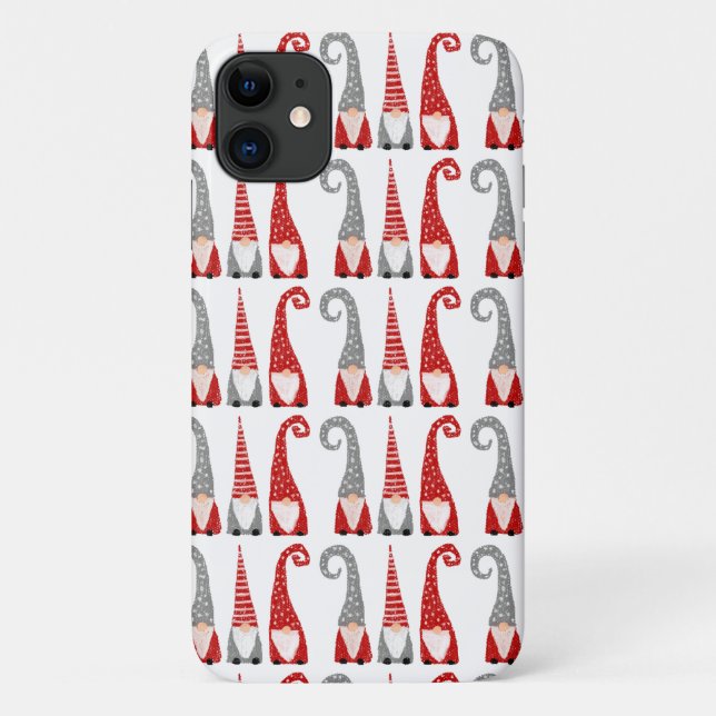 Swedish Christmas Gnomes Red White Gray Pattern Case-Mate iPhone Case (Back)