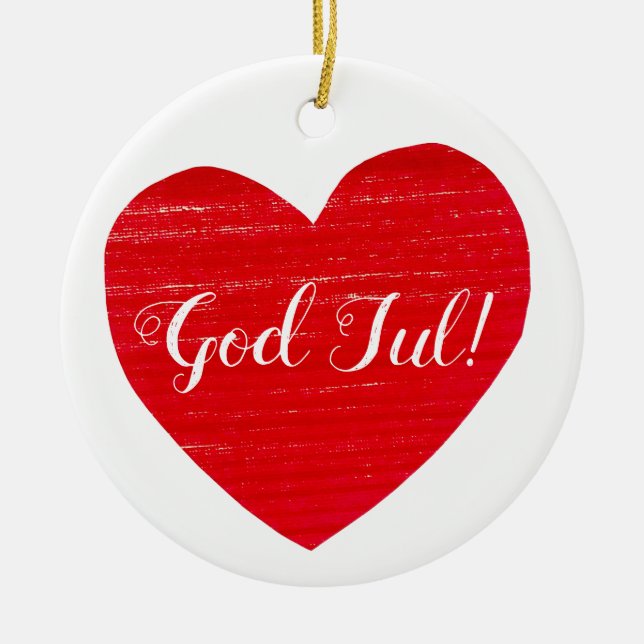 Swedish Christmas Red Heart Personalized Ceramic Ornament (Front)