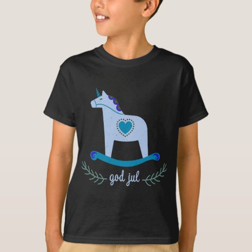 Swedish Christmas Swinging Dala Horse Unicorn God  T_Shirt