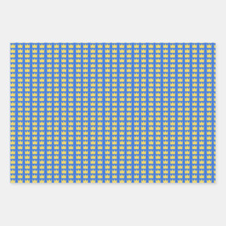 Swedish crowns in blue and yellow wrapping paper sheets