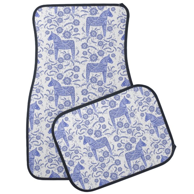 Swedish Dala Horse Blue and White Car Floor Mat (Set)