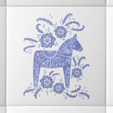 Swedish Dala Horse Blue And White Ceramic Tile at Zazzle