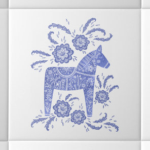 Swedish Dala Horse Blue and White Ceramic Tile