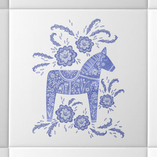 Swedish Dala Horse Blue and White Ceramic Tile