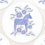 Swedish Dala Horse Blue and White Classic Round Sticker<br><div class="desc">Traditional Swedish Dalecarlian Dala Horse folk art in periwinkle blue and white.  Original art by Nic Squirrell.</div>
