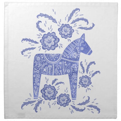 Swedish Dala Horse Blue and White Cloth Napkin