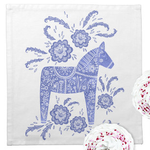 Swedish Dala Horse Blue and White Cloth Napkin