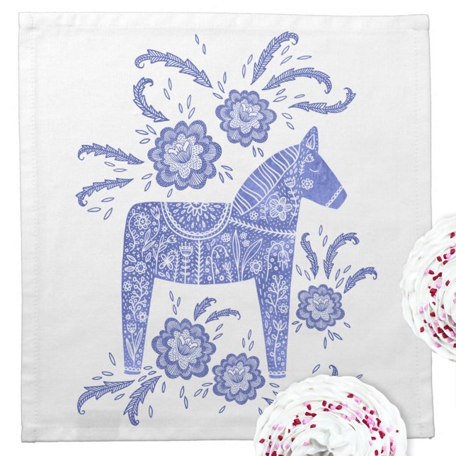 Swedish Dala Horse Blue and White  Cloth Napkin (Blue and white Swedish Dala horse cloth napkin)