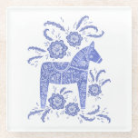 Swedish Dala Horse Blue and White Glass Coaster<br><div class="desc">A traditional Swedish Dala Horse design in indigo blue and white.</div>