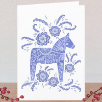 Swedish Dala Horse Blue and White Greetings Card