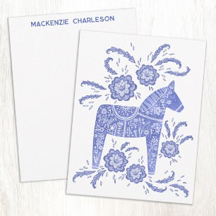 Swedish Dala Horse Blue and White Personalized Note Card