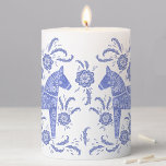 Swedish Dala Horse Blue and White Pillar Candle<br><div class="desc">A traditional Swedish Dala Horse design in periwinkle blue and white. Original art by Nic Squirrell.</div>
