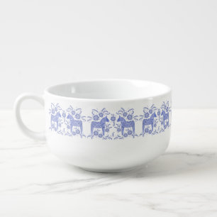 Swedish Dala Horse Blue and White Soup Mug