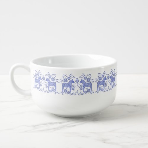 Swedish Dala Horse Blue and White Soup Mug