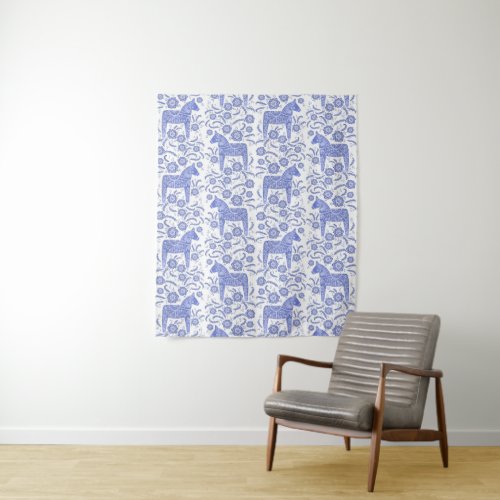 Swedish Dala Horse Blue and White Tapestry