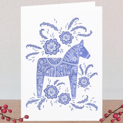 Swedish Dala Horse Blue and White Thank You Card