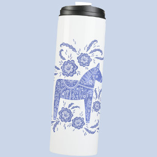 Swedish Dala Horse Blue and White Thermal Tumbler