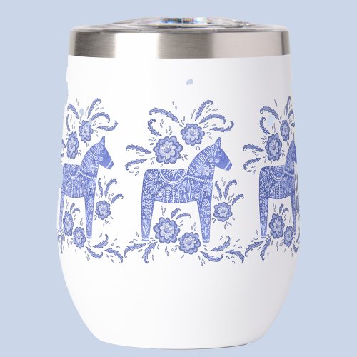 Swedish Dala Horse Blue and White Thermal Wine Tumbler