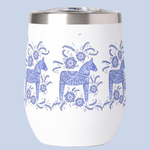 Swedish Dala Horse Blue and White Thermal Wine Tumbler