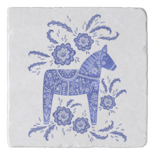 Swedish Dala Horse Blue and White Trivet