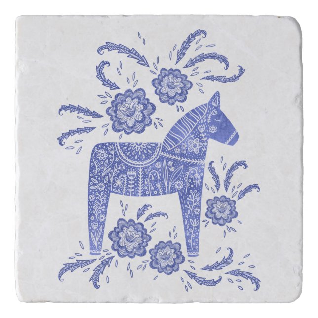 Swedish Dala Horse Blue and White Trivet (Front)