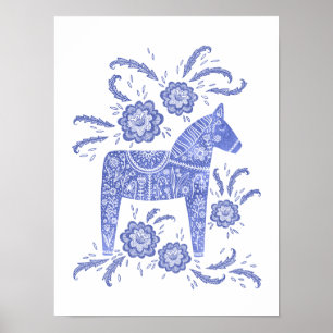 Swedish Dala Horse Blue Art Poster