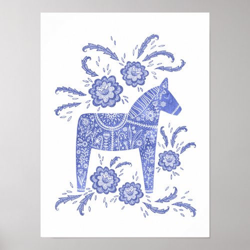 Swedish Dala Horse Blue Art Poster