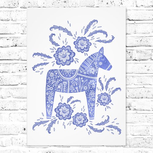 Swedish Dala Horse Blue Folk Art Photo Print