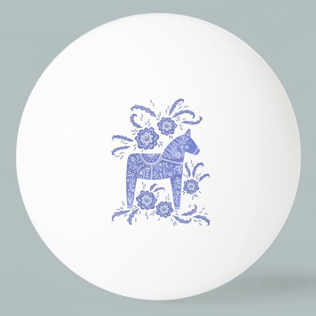 Swedish Dala Horse Blue Folk Art Ping Pong Ball (Swedish Dala Horse folk art blue and white ping pong ball)