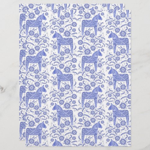 Swedish Dala Horse Blue Folk Art Scrapbook Paper