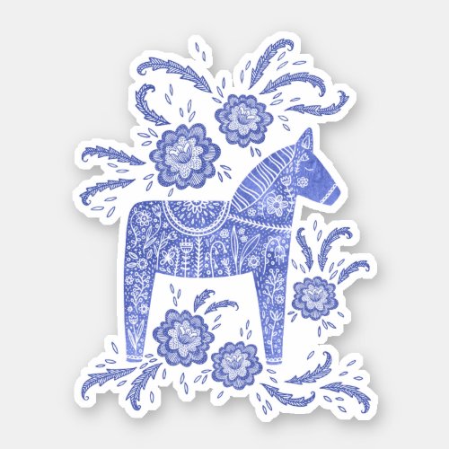 Swedish Dala Horse Blue Sticker