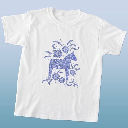 Swedish Dala Horse Blue Viking T_Shirt