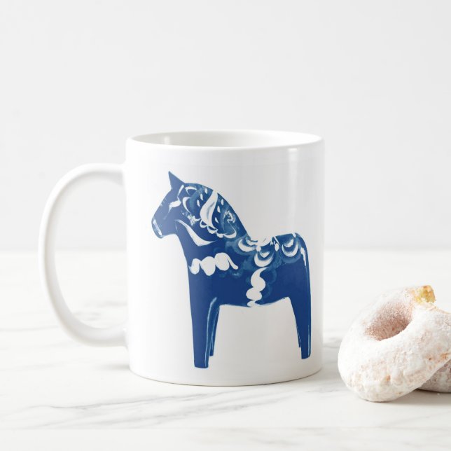 Swedish Dala Horse Blue White  Coffee Mug (With Donut)