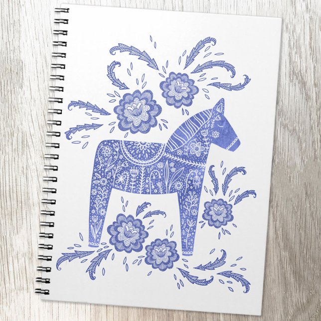 Swedish Dala Horse Blue & White Folk Art Notebook (Swedish Dala Horse blue and white Scandinavian style notebook)