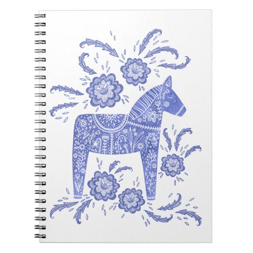 Swedish Dala Horse Blue  White Folk Art Notebook