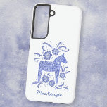 Swedish Dala Horse Blue White Samsung Galaxy S22 Case<br><div class="desc">A traditional Swedish Dala Horse design in indigo blue and white. Change or remove the name to customize. Original art by Nic Squirrell.</div>