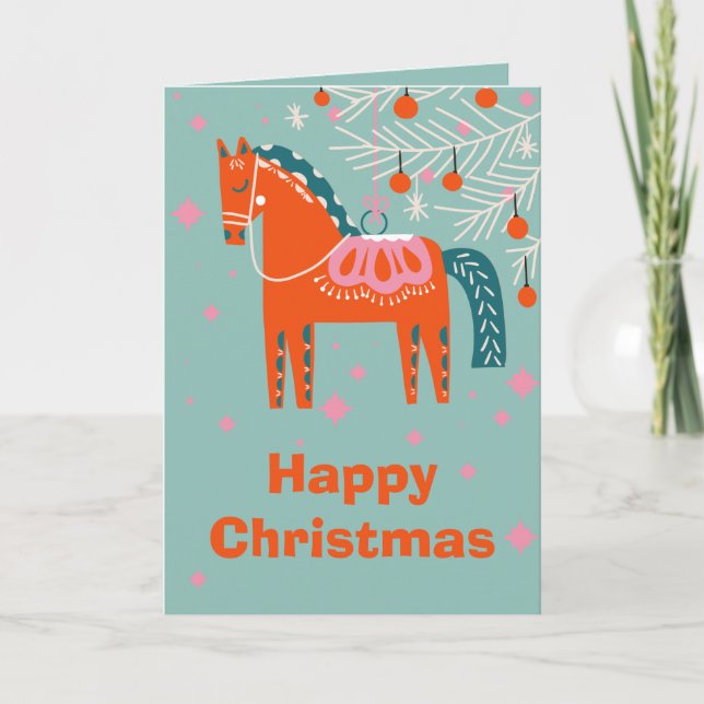 Swedish Dala Horse Christmas Holiday Card (Front)