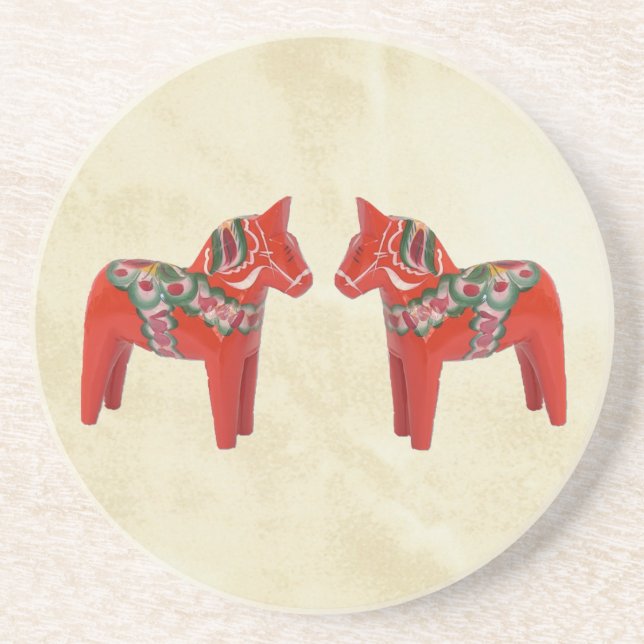 Swedish Dala Horse Christmas Twins Drink Coaster (Front)