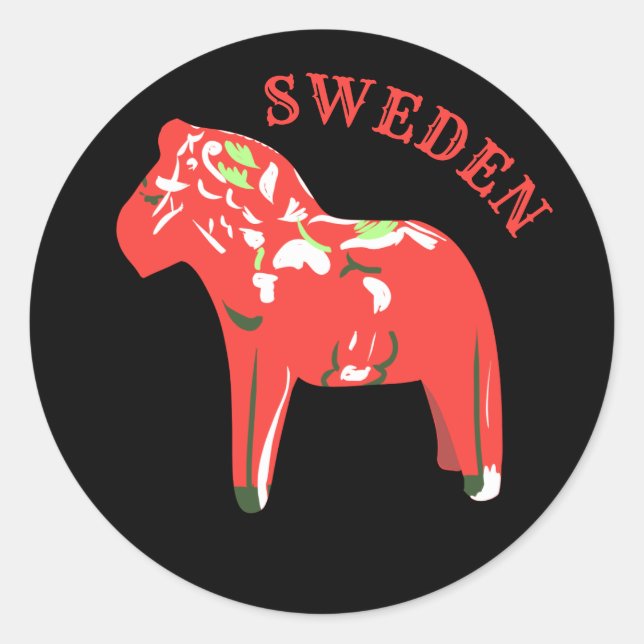 Swedish Dala Horse Classic Round Sticker (Front)