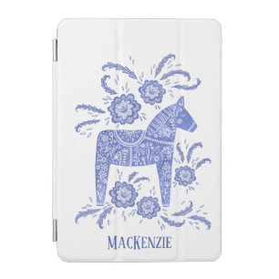 Swedish Dala Horse Custom Name Blue iPad Mini Cover