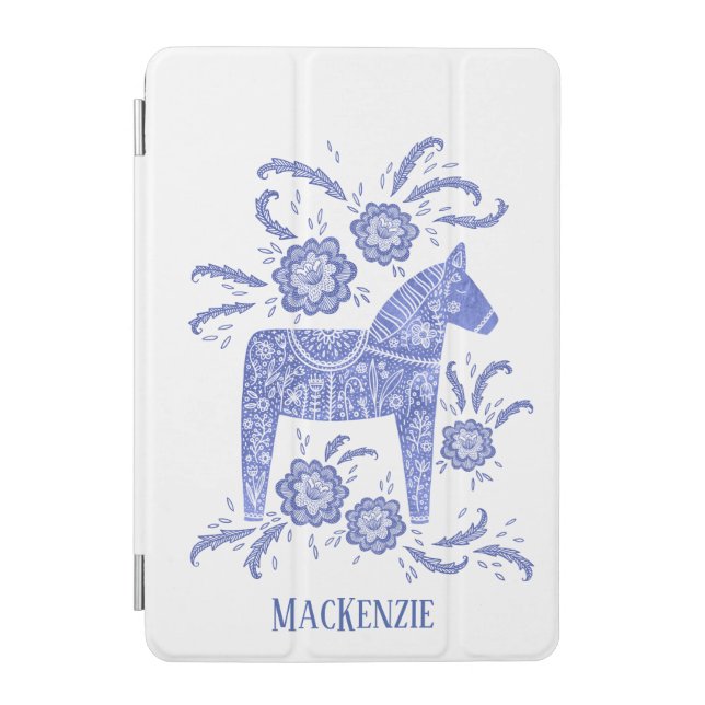 Swedish Dala Horse Custom Name Blue iPad Mini Cover (Front)