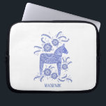 Swedish Dala Horse Custom Name Blue Laptop Sleeve<br><div class="desc">A traditional Dalecarlian Horse from Sweden.
Remove or change the name to customize.</div>
