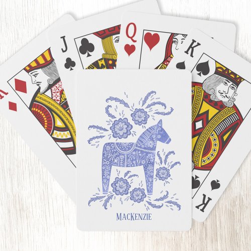 Swedish Dala Horse Custom Name Blue Playing Cards
